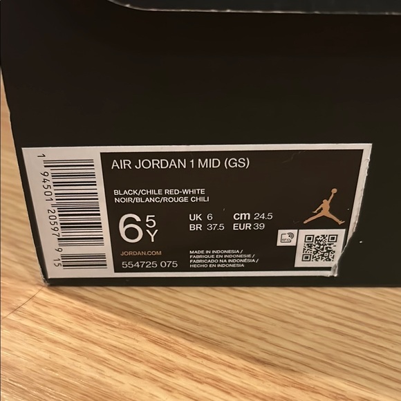 Jordan 1 Mid White Black Chile Red Sneakers - Picture 3 of 8